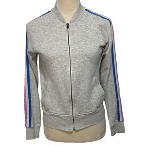J.Crew Gray Cotton Retro Striped Long Sleeve Zip Up Y2K Track Jacket Size XS